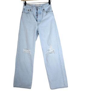 Levi’s Premium Ribcage Straight Ankle Jeans Women’s 24 Light Wash Distressed 90s